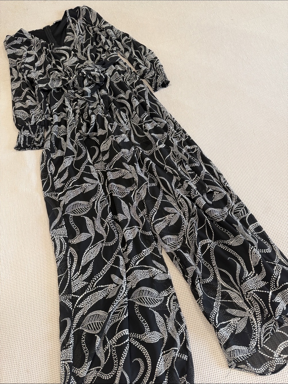 Vince Camuto Black Jumpsuit with White Leaf Print